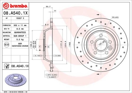 Тормозной диск BREMBO 08.A540.1X (фото 1)