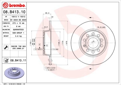 Тормозной диск BREMBO 08.B413.11 (фото 1)