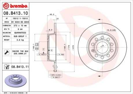 Тормозной диск BREMBO 08.B413.11