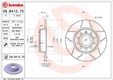 Гальмівний диск BREMBO 08B41375