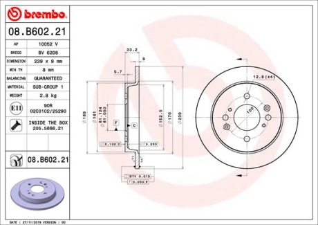 Тормозной диск BREMBO 08.B602.21