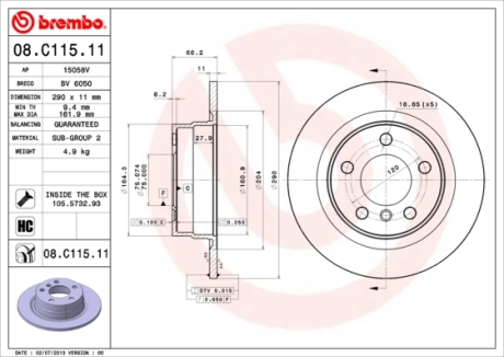 Гальмівний диск BREMBO 08.C115.11 (фото 1)