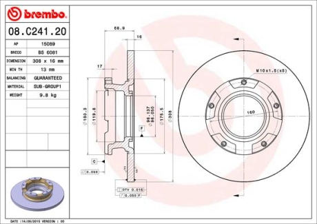 Тормозной диск BREMBO 08.C241.20 (фото 1)