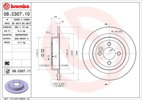 Гальмівний диск BREMBO 08.C307.11