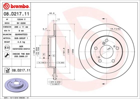 Тормозной диск BREMBO 08.D217.11