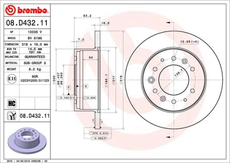 Тормозной диск BREMBO 08.D432.11