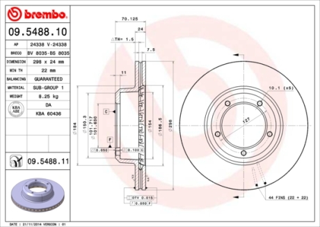 Гальмівний диск BREMBO 09.5488.11 (фото 1)