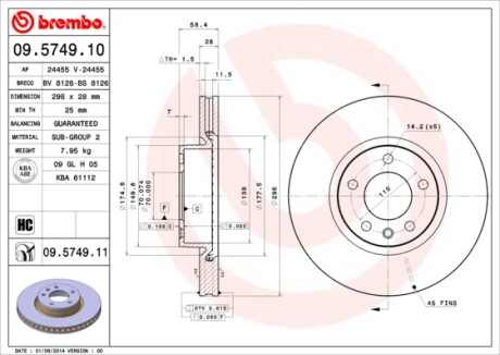 Гальмівний диск BREMBO 09574911