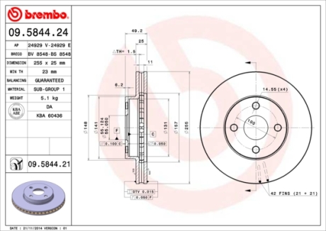 Тормозной диск BREMBO 09.5844.21 (фото 1)