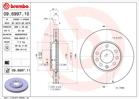 Тормозной диск BREMBO 09.6997.11 (фото 1)