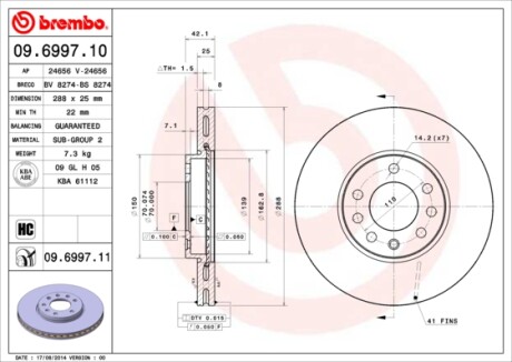 Тормозной диск BREMBO 09.6997.11