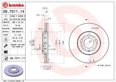 Тормозной диск BREMBO 09.7011.11 (фото 1)
