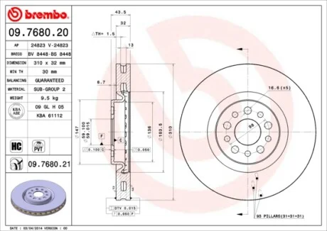 Тормозной диск BREMBO 09.7680.21