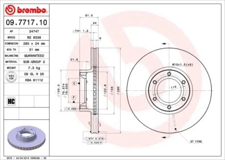 Диск тормозной BREMBO 09.7717.10