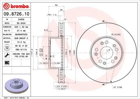 Гальмівний диск BREMBO 09.8726.10