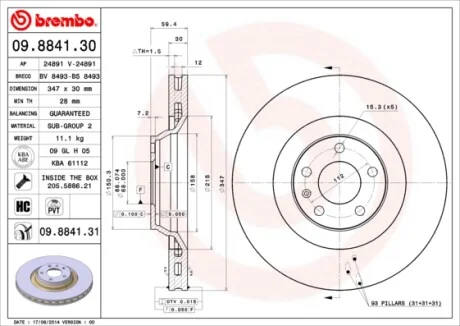 Тормозной диск BREMBO 09.8841.31