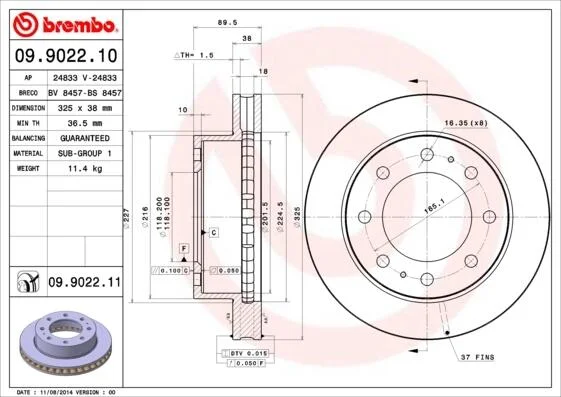 Диск гальмівний BREMBO 09.9022.11 (фото 1)
