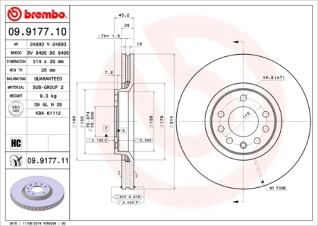 Тормозной диск BREMBO 09917711 (фото 1)