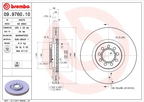 Тормозной диск BREMBO 09.9760.10