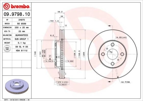 Гальмівний диск BREMBO 09.9798.10 (фото 1)