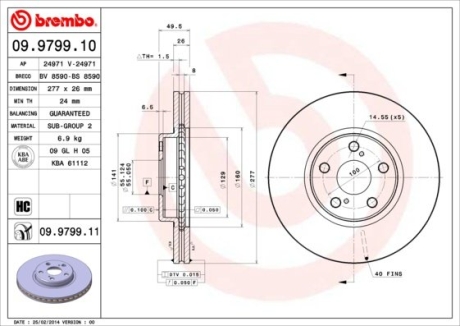 Тормозной диск вентилируемый BREMBO 09.9799.10
