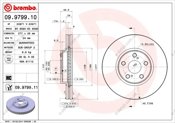 Тормозной диск BREMBO 09.9799.11 (фото 1)