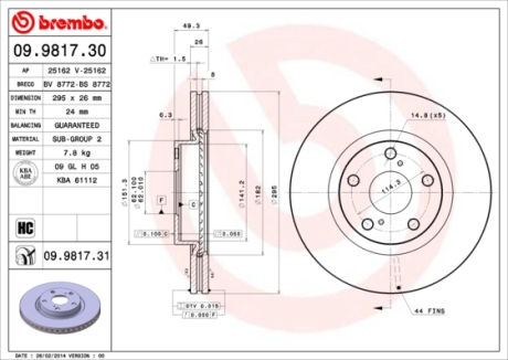 Гальмівний диск BREMBO 09.9817.31 (фото 1)