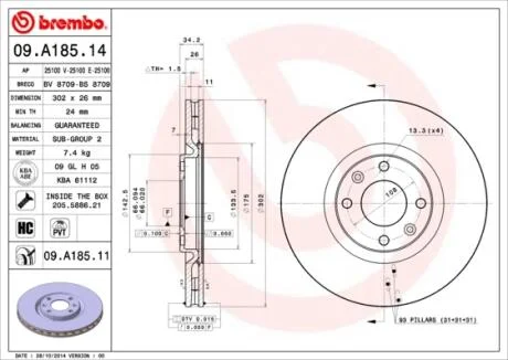 Тормозной диск BREMBO 09.A185.14