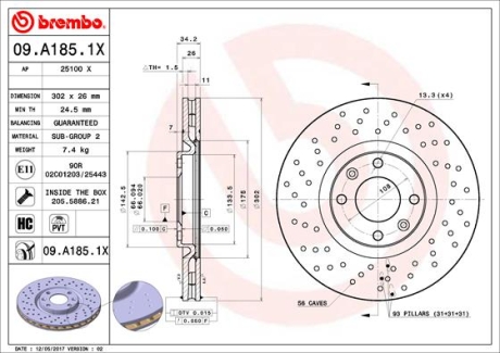 Гальмівні диски BREMBO 09.A185.1X (фото 1)
