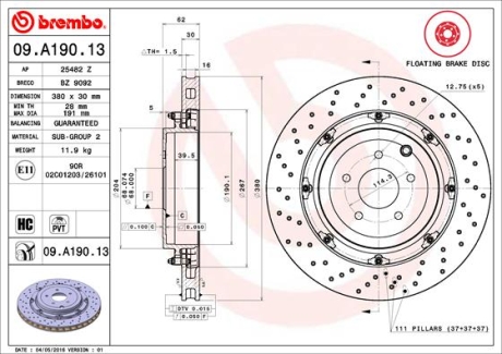 Гальмівний диск двосекційний BREMBO 09.A190.13