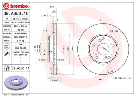 Тормозной диск BREMBO 09A35010