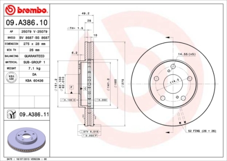 Тормозной диск BREMBO 09A38610