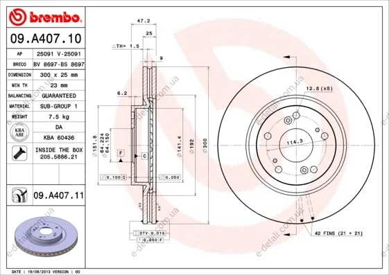 Тормозной диск BREMBO 09.A407.11 (фото 1)