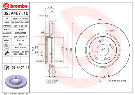 Тормозной диск BREMBO 09.A407.11