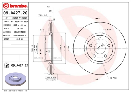 Тормозной диск BREMBO 09.A427.21 (фото 1)