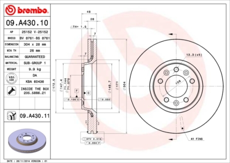 Тормозной диск BREMBO 09.A430.11 (фото 1)