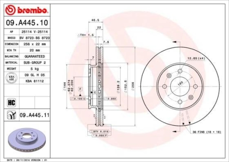 Тормозной диск вентилируемый BREMBO 09.A445.10