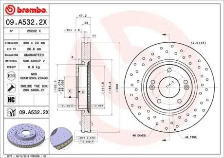 Тормозные диски BREMBO 09A5322X