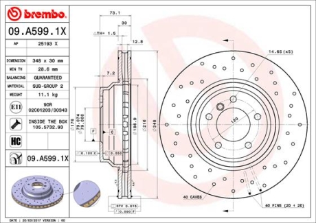 Тормозной диск BREMBO 09.A599.1X