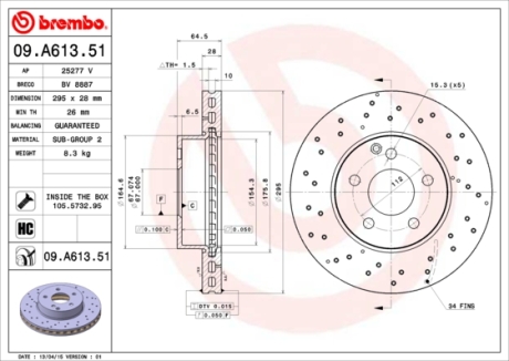 Гальмівний диск BREMBO 09.A613.51 (фото 1)