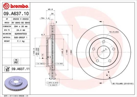 Гальмівний диск BREMBO 09.A637.10 (фото 1)