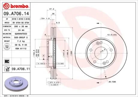 Тормозной диск BREMBO 09.A706.11