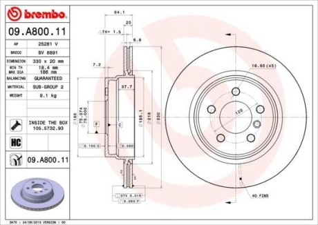 Гальмівний диск BREMBO 09.A800.11 (фото 1)