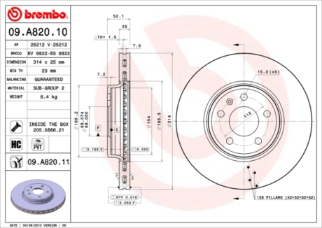 Гальмівний диск BREMBO 09.A820.11 (фото 1)