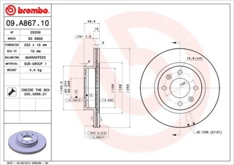 Тормозной диск BREMBO 09.A867.10