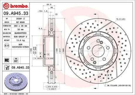 Тормозной диск BREMBO 09.A945.33
