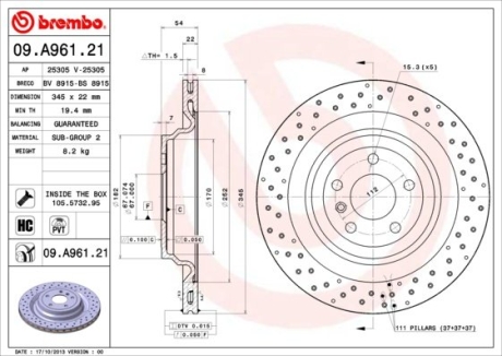 Тормозной диск BREMBO 09.A961.21