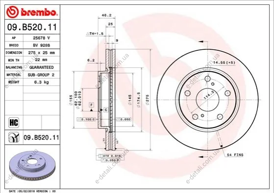 Тормозной диск BREMBO 09.B520.11 (фото 1)