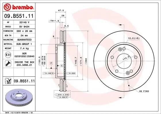 Тормозной диск BREMBO 09.B551.11 (фото 1)