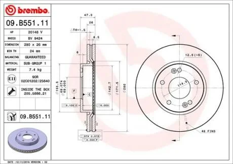 Тормозной диск BREMBO 09.B551.11